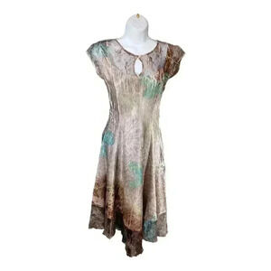 Komarov Dress Knee-Length Crinkle Gauzy Lace Sleeveless Floral Women's Small